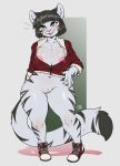  2018 anthro areola avante92 big_breasts black_hair black_stripes bottomless breasts cleavage clothed clothing feline female fur green_eyes hair hoodie looking_at_viewer mammal nipple_bulge nipples pink_nipples pocket_(pocket-sand) pussy sneakers solo stripes thick_thighs tiger white_fur white_tiger wide_hips 