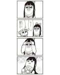  4koma :3 bad_id bkub bow comic face_mask greyscale hair_bow highres mask monochrome multiple_girls pipimi poptepipic popuko school_uniform serafuku sidelocks simple_background sparkle translated two_side_up 