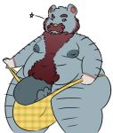  2016 alpha_channel animal_crossing anthro arm_hair barazoku barely_contained bear beardo_(animal_crossing) belly big_belly biped black_eyes blue_body body_hair brown_body bulge chest_hair clothing darkened_genitals deep_navel digital_drawing_(artwork) digital_media_(artwork) eyelashes facial_hair flat_texture gloves_(marking) grey_nipples grey_penis hairy happy_trail holding_clothing hyper hyper_bulge hyper_penis inverted_nipples l00dpanda leg_hair lighting male mammal markings mature_male moobs multicolored_body mustache navel nintendo nipples no_sclera obese one_eye_closed overweight overweight_male penis penis_base pinup plaid portrait pose shadow sideburns simple_background solo standing star tan_nose thick_thighs thong three-quarter_portrait transparent_background vein veiny_penis video_games white_body wink 