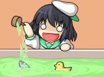  black_hair blank_eyes chibi hat kataparu_tori ladle murasa_minamitsu open_mouth rubber_duck sailor_hat sinking touhou toy_boat 