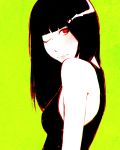  bare_arms black_hair breasts closed_mouth highres ilya_kuvshinov long_hair looking_at_viewer one_eye_closed original profile red_eyes small_breasts smile solo tank_top upper_body yellow_background 