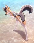  anthro beach bent_over black-backed_jackal black_backed_jackal black_nose breasts canine casual_nudity cheek_tuft claws day digitigrade ear_piercing fangs featureless_breasts female hands_on_knees hi_res inner_ear_fluff jackal leaning leaning_forward looking_at_viewer mammal nude open_mouth outside piercing raised_tail seaside solo toe_claws tuft water wyla yellow_eyes 