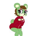  2017 5_fingers :3 animal_crossing anthro anthrofied bear big_breasts biped bit-small black_eyes black_nose breasts brown_hair cel_shading charlise_(animal_crossing) digital_drawing_(artwork) digital_media_(artwork) eyelashes eyeshadow female front_view gloves_(marking) green_body green_tail hair hand_on_breast hi_res humanoid_hands knock_kneed leaning leaning_forward looking_at_viewer makeup mammal markings muzzle_(marking) nintendo open_mouth open_smile oversized_clothing pink_tongue portrait red_clothing short_hair short_tail simple_background small_waist smile solo standing three-quarter_portrait tongue tracksuit two_tone_body video_games voluptuous white_background white_body wide_hips 