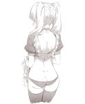  2l_(2lsize) apron ass blush butt_crack choker commentary_request cowboy_shot dimples_of_venus facing_away frill_trim from_behind greyscale hidden_face highres long_hair monochrome original simple_background solo thighhighs twintails white_background wrist_cuffs 