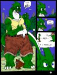  2003 anthro blue_eyes claws comic dnapalmhead dragon english_text green_scales growth macro male redsaber scales scalie solo text traditional_media_(artwork) 