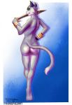  anthro asuri brawlhalla breasts butt dado463art eyelashes feline female fur green_eyes looking_at_viewer mammal nude signature simple_background solo standing 