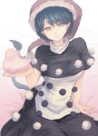  blue_eyes blue_hair commentary_request doremy_sweet dream_soul dress hat looking_at_viewer multicolored multicolored_clothes multicolored_dress nightcap pom_pom_(clothes) short_sleeves solo tail tapir_tail terrajin touhou 