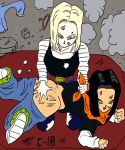  1boy 1girl android_17 android_18 black_hair blonde_hair crying discipline dragon_ball dragonball_z female femdom malesub pants_down punishment spanked spanking 