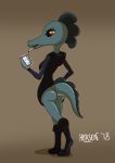  2018 alligator anthro bea_(nitw) bottomless brown_background butt cigarette clothed clothing crocodilian digital_media_(artwork) female green_scales horsen night_in_the_woods reptile scales scalie simple_background solo 