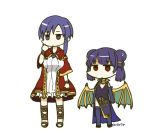 artist_name cape commentary cosplay costume_switch dragon_wings dress elbow_gloves fire_emblem fire_emblem:_rekka_no_ken fire_emblem:_seima_no_kouseki fire_emblem_heroes gloves long_hair mamkute multi-tied_hair multiple_girls myrrh myrrh_(cosplay) purple_hair sandals short_hair side_slit simple_background sksk7r thighhighs twintails ursula_(fire_emblem) ursula_(fire_emblem)_(cosplay) white_background white_dress wings 