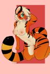  breasts feline female fluffy mammal ornage pinup pose solo sugarcookiedoe_(artist) tagme tiger 