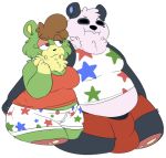  2016 4_fingers :3 alpha_channel animal_crossing anthro anthro_on_anthro arm_around_shoulders bear beauty_mark belly big_belly big_breasts biped black_eyes black_nose breasts brown_hair charlise_(animal_crossing) cheek_tuft chow_(animal_crossing) claws cleavage clothed clothing cross_section digital_drawing_(artwork) digital_media_(artwork) duo embrace eye_markings female front_view frown fur green_fur grey_fur grey_markings hair half-closed_eyes half-length_portrait head_tuft huge_bulge hyper hyper_belly inner_ear_fluff l00dpanda looking_at_another looking_at_partner male male/female mammal markings mole_(marking) moobs multicolored_fur muzzle_(marking) neck_tuft nintendo no_pupils overweight overweight_female overweight_male panda pandaw portrait red_bottomwear red_clothing red_topwear shirt short_hair shorts simple_background smile standing star tank_top thick_thighs transparent_background tuft two_tone_fur video_games white_bottomwear white_claws white_clothing white_fur white_topwear wide_hips yellow_fur 