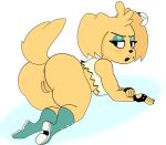  absurd_res anthro anus big_butt boots bottomless butt canine clothed clothing dog eyeliner female fingerless_gloves footwear fuwa_fuwa_foof gloves hi_res looking_back makeup mammal partial_nudity pussy simple_background solo somescrub wanda_(fuwa_fuwa_foof) white_background 