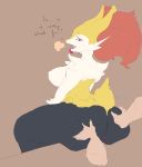  2018 anthro anus big_butt braixen breasts breath butt butt_grab canine dialogue digital_media_(artwork) disembodied_hand english_text female fur hand_on_butt inner_ear_fluff interspecies looking_back mammal nintendo nipples nude open_mouth pok&eacute;mon pok&eacute;mon_(species) pok&eacute;philia pussy red_eyes saliva simple_background smo-ke solo_focus sweat text thick_thighs tongue tongue_out video_games 