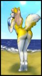  2018 anthro ball beach beach_ball butt canine excitedcargoyle female fur hair mammal nude outside seaside solo standing 