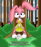  2005 babs_bunny blue_eyes clothing cub easter egg english_text female fur furnut lagomorph looking_at_viewer mammal open_mouth outside pink_fur presenting pussy_juice rabbit signature silhouette solo text tiny_toon_adventures tongue tongue_out tree young 