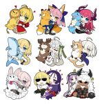  6+girls ahoge animal_costume animal_ears asterios_(fate/grand_order) black_pupils blonde_hair blue_eyes blush braid bug butterfly chibi closed_mouth commentary_request dark_skin dragon_tail elizabeth_bathory_(fate) elizabeth_bathory_(fate)_(all) euryale eyebrows_visible_through_hair eyes_closed fate/extra fate/extra_ccc fate/grand_order fate_(series) fou_(fate/grand_order) fox_ears fox_tail french_braid fujimaru_ritsuka_(male) glasses green_eyes hair_ornament hair_ribbon hairband heart heart-shaped_pupils horns insect jeanne_d&#039;arc_(alter)_(fate) jeanne_d&#039;arc_(fate)_(all) jeanne_d&#039;arc_(swimsuit_archer) jeanne_d&#039;arc_alter_santa_lily jeanne_d'arc_(alter)_(fate) jeanne_d'arc_(fate) jeanne_d'arc_(fate)_(all) jeanne_d'arc_(swimsuit_archer) jeanne_d'arc_alter_santa_lily kou_mashiro long_hair looking_at_viewer mash_kyrielight minamoto_no_raikou_(fate/grand_order) multiple_girls nero_claudius_(fate) nero_claudius_(fate)_(all) object_hug one_eye_closed open_mouth pink_hair pointy_ears purple_eyes purple_hair red_eyes reindeer_costume ribbon sakata_kintoki_(fate/grand_order) short_hair simple_background single_braid smile stuffed_animal stuffed_cat stuffed_dolphin stuffed_dragon stuffed_fox stuffed_reindeer stuffed_toy symbol-shaped_pupils tail tamamo_(fate)_(all) tamamo_no_mae_(fate) twintails white_background white_hair yellow_butterfly yellow_eyes 