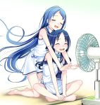  :d ^_^ ^o^ bangs bare_arms bare_legs bare_shoulders barefoot black_neckwear blue_eyes blue_hair blue_sailor_collar blush closed_eyes commentary_request electric_fan floating_hair gradient_hair green_eyes hot indian_style indoors kantai_collection kneeling kumadano long_hair low_twintails miniskirt multicolored_hair multiple_girls neckerchief no_gloves no_legwear open_mouth outstretched_arms outstretched_hand sailor_collar samidare_(kantai_collection) school_uniform serafuku shirt simple_background single_horizontal_stripe sitting skirt sleeveless sleeveless_shirt smile suzukaze_(kantai_collection) swept_bangs tatami twintails very_long_hair white_background white_shirt white_skirt wind wind_lift 