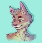  anthro bust_(disambiguation) ear_tuft eyebrows feline lynx male mammal panken red_eyes smile solo teal_background tuft 