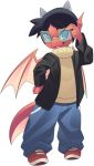 2018 alpha_channel anthro blue_eyes clothed clothing digital_media_(artwork) dragon membranous_wings phation simple_background smile solo transparent_background wings 