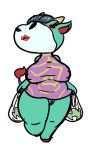  2016 animal_crossing anthro barefoot big_breasts biped black_eyes blue_pussy bottomless bovine breasts cattle clothed clothing cooltime-fooltime cyan_body cyan_tail digital_drawing_(artwork) digital_media_(artwork) empty_eyes eyelashes female front_view full-length_portrait grey_hair grocery_bag hair holding_object horn lipstick looking_up makeup mammal mascara muzzle_(marking) naomi_(animal_crossing) nintendo nipple_bulge on_one_leg pink_clothing plastic_bag portrait pussy red_hooves red_lipstick red_tail shirt shortstack simple_background snout solo standing tail_tuft tan_horn thick_thighs tuft two_tone_body two_tone_tail video_games walking white_background white_body 