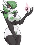  arm_warmers armwear breasts clothing covering covering_crotch eyemask female gardevoir humanoid legwear looking_at_viewer nintendo nipples not_furry pok&eacute;mon pok&eacute;mon_(species) smile solo spazman standing thick_thighs thigh_highs video_games wide_hips 