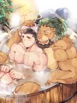  anthro arsalan bathing blush embarrassed feline hot_spring human human_on_anthro interspecies lion male male/male mammal mane muscular muscular_male nipples pecs steam tokyo_afterschool_summoners water youzora_samo18 zabaniya 