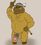  2017 4_fingers animal_crossing anthro armor balls barazoku beard belly biceps biped bison black_penis body_hair bovine brown_balls brown_body brown_hooves buffalo chest_hair digital_drawing_(artwork) digital_media_(artwork) eyebrows facial_hair fist freckles front_view full-length_portrait glans gloves_(marking) green_eyes grey_background hairy half-erect hand_on_hip helmet hooves humanoid_hands humanoid_penis male mammal manly markings mostly_nude musclegut muscular muscular_male naked_hat nintendo overweight overweight_male pecs penis pointing portrait shadow simple_background smile snout solo standing thevillager thick_eyebrows uncut vic_(animal_crossing) video_games viking_helmet 
