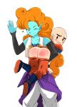  1boy 1girl ass bald blue_skin butt_crack carrying discipline domination dragon_ball dragonball_z embarrassed femdom handprint heart human krillin male malesub pants_down pirate punishment red_ass smile space_pirate spanked spanking teasing wink winking zangya 