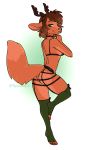  2018 4_toes anthro antlers blush bow butt canine cervine choker clothed clothing deerfox digital_drawing_(artwork) digital_media_(artwork) feet female fox green_eyes hair hi_res horn hybrid invalid_tag legwear lingerie looking_at_viewer mammal milly_(oneoddlady) open_mouth panties pinup pose ribbons ryunwoofie simple_background smile solo stockings toes underwear 