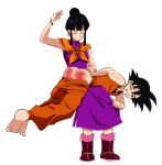  1boy 1girl ass barefoot black_hair butt_crack chichi couple discipline domination dragon_ball dragonball_z femdom hetero male malesub married over_the_knee pants_down punishment red_ass restrained son_goku spanked spanking tears 