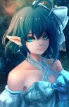  blue_eyes blue_hair breasts bride commentary_request crescent crescent_hair_ornament elf hair_ornament kom_(water0371) pointy_ears rena_lanford short_hair solo star_ocean star_ocean_the_second_story 