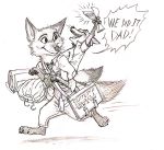  anthro canine child clothed clothing disney duo english_text father father_and_son fox fur greyscale kit-ray-live male mammal monochrome nick_wilde parent son text young zootopia 