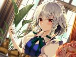  blush brown_eyes gray_hair izayoi_sakuya maid orange_eyes touhou wristwear yuuka_nonoko 