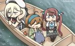  3girls ^_^ ^o^ arm_warmers asagumo_(kantai_collection) bandaid bandaid_on_face beret black_gloves black_legwear blonde_hair boat brown_hair closed_eyes commentary_request crab dated fang gloves green_jacket grey_skirt hair_between_eyes hair_ribbon hamu_koutarou hand_on_own_face hat headband highres jacket kantai_collection long_hair long_sleeves mole mole_under_eye multiple_girls oboro_(kantai_collection) open_mouth pleated_skirt purple_eyes ribbon richelieu_(kantai_collection) shirt short_hair short_sleeves skirt smile thighhighs twintails v-shaped_eyebrows watercraft white_hat white_shirt yellow_eyes 