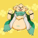 belly blush canine clothing cusith dog fur jacket kyle male mammal overweight scarf tokyo_afterschool_summoners yellow_fur 