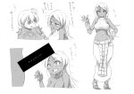  1girl breasts censored cleavage commentary_request dancer_(fft) dark_skin final_fantasy final_fantasy_tactics large_breasts long_hair midriff nude partially_translated penis_awe ramza_beoulve takomeshi translation_request 