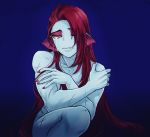  anthro blue_skin colored_nails crying eyeshadow female fish hair long_hair makeup marine muscular muscular_female nude red_hair scar solo tears undertale undyne video_games whan 