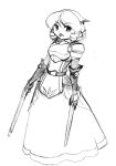  1girl armor arthuria_(camel) camel_(dansen) dress female gun monochrome original ringlets solo weapon 