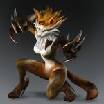  3d_(artwork) anthro breasts brown_fur cat claws digital_media_(artwork) featureless_breasts featureless_crotch feline female fur grey_background hi_res kazenui mammal multicolored_fur mynx naturally_censored nipple_tuft nude official_art open_mouth pose screencap simple_background solo spikes toe_claws toukiden tuft two_tone_fur unknown_artist white_fur yellow_eyes 
