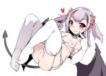  anus betoko blush breasts demon_girl demon_tail elbow_gloves garter_belt gloves harigane_shinshi heart highres horns lavender_hair long_hair nipples no_panties original pointy_ears pussy red_eyes small_breasts smile solo succubus tail thighhighs uncensored underbust white_background 