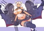  abs bad_id bad_pixiv_id bare_shoulders black_gloves black_legwear black_skirt blonde_hair breasts budget_sarashi cleavage dark_skin fingerless_gloves glasses gloves hair_between_eyes kantai_collection large_breasts looking_at_viewer machinery midriff miniskirt musashi_(kantai_collection) navel nuglifa pleated_skirt red_eyes remodel_(kantai_collection) rigging sarashi short_hair_with_long_locks skirt solo thighhighs thighs turret two_side_up 