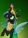  2018 changeling crown deusexequus elements_of_harmony equine eyebrows eyelashes eyeshadow fangs female feral floppy_ears friendship_is_magic green_background green_eyes hair hi_res hole_(anatomy) hooves horn insect_wings long_hair makeup mammal mascara my_little_pony nude open_mouth open_smile portrait queen_chrysalis_(mlp) sharp_teeth simple_background slit_pupils smile solo teal_hair teeth tiara tongue tongue_out url watermark wings 