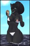 anthro beach bikini breasts canine clothing dessert excitedcargoyle female flashing food ice_cream looking_at_viewer mammal nipples outside seaside smile solo standing swimsuit tongue tongue_out wide_hips 