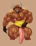  anthro balls big_balls bovine clothing guzreuef horn humanoid_penis hyper hyper_muscles hyper_penis looking_at_viewer male mammal muscular muscular_male pecs penis shirt smile solo tank_top vein veiny_penis yak 