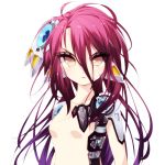  absurdres android bad_id bad_twitter_id breasts collarbone commentary_request eyebrows_visible_through_hair hair_between_eyes hair_ornament highres long_hair looking_at_viewer misteor no_game_no_life no_nipples pink_hair shuvi_(no_game_no_life) solo v-shaped_eyebrows white_background yellow_eyes 