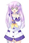  &lt;o&gt;_&lt;o&gt; choker commentary_request d-pad d-pad_hair_ornament hair_between_eyes hair_ornament highres nepgyaa neptune_(series) open_mouth purple_hair smile sweat white_background zero_(ray_0805) 