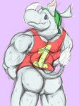 2017 animal_crossing anthro anthrofied anus backsack balls biped black_eyes bottomless butt clothed clothing colored_sketch grey_balls grey_skin grey_tail guide_lines half-length_portrait hopelesshighschool horn leaf looking_back male mammal mixed_media muscular muscular_male muscular_thighs nintendo pencil_(artwork) pink_anus portrait purple_background rear_view red_clothing rhinoceros shirt simple_background sketch smile snout solo standing sweat tail_tuft tank_(animal_crossing) tank_top traditional_media_(artwork) tuft two_tone_tail video_games white_horn white_tail 