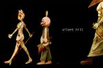  2boys axe blood bloody_clothes bubble_head_nurse bunny faceless gloves helmet highres lead_pipe monster multiple_boys nurse overalls pyramid_head robbie_the_rabbit shirtless silent_hill silent_hill_2 silent_hill_3 tera walking weapon 