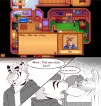  alternate_species feline furrification mammal oleola12 sam_(stardew_valley) screencap stardew_valley text tiger 